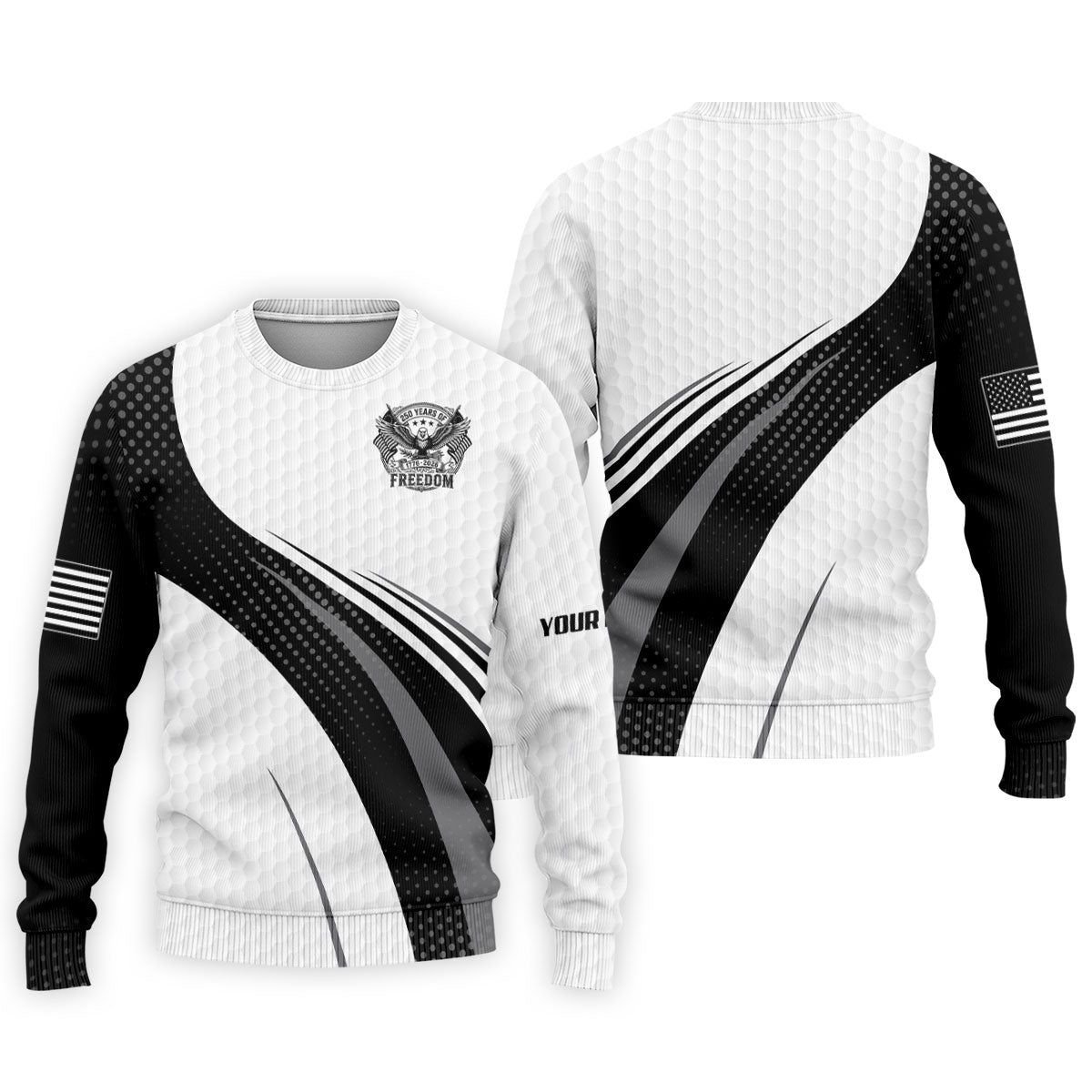 250 Years Of Freedom Black And White Patriotic Golf Shirt, 4th Of July Golf Shirts For Men