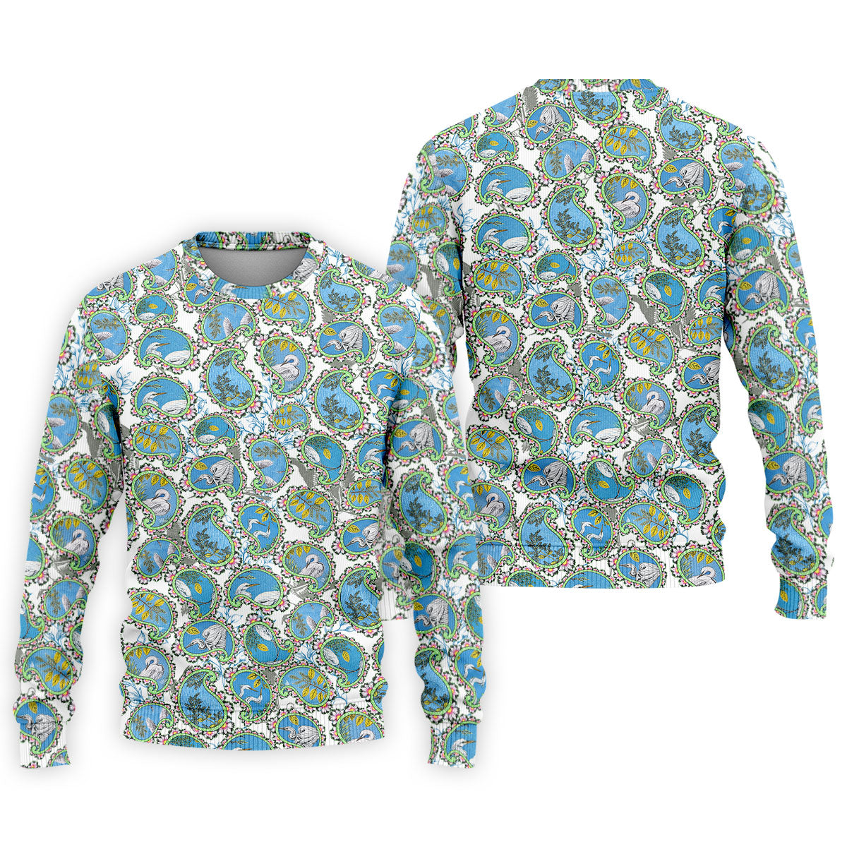 Paisley Flowers Heron Painting Print Golf Shirt, Polo ShirtFor Men, Golf Shirts For Men