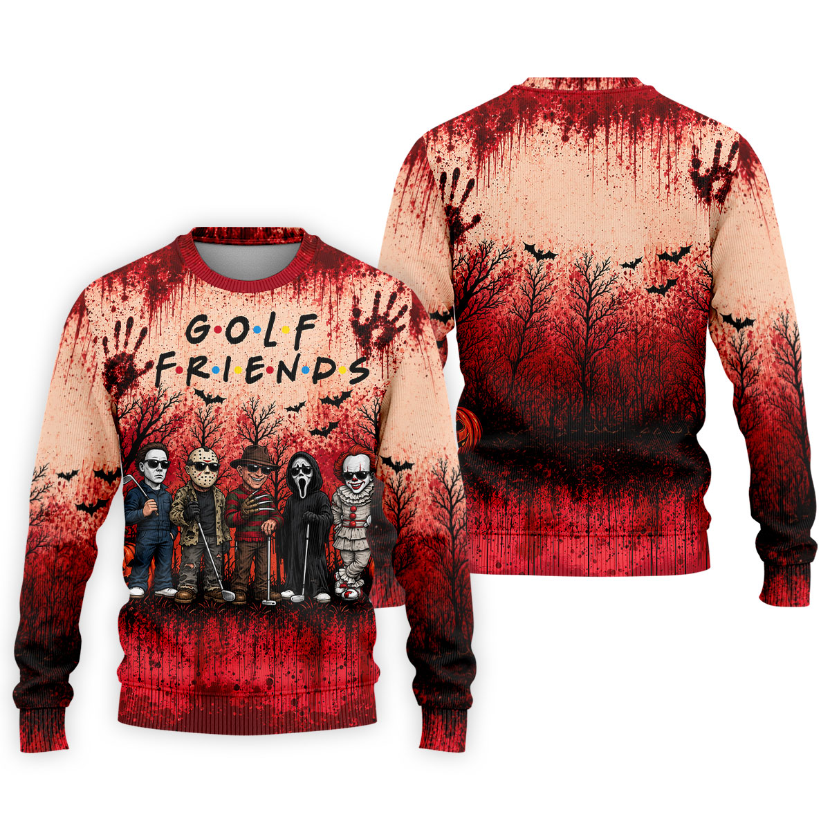 Golf Friends Halloween Horror Character Group Polo Shirt, Mens Golf Polo, Golf Apparel