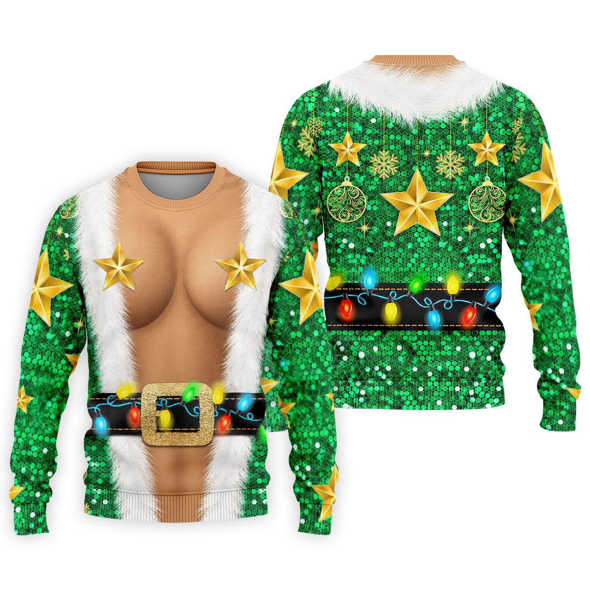 Green Santa Gold Stars Christmas Golf Polo Shirt, Mens Golf Shirts, Mens Polo Shirts
