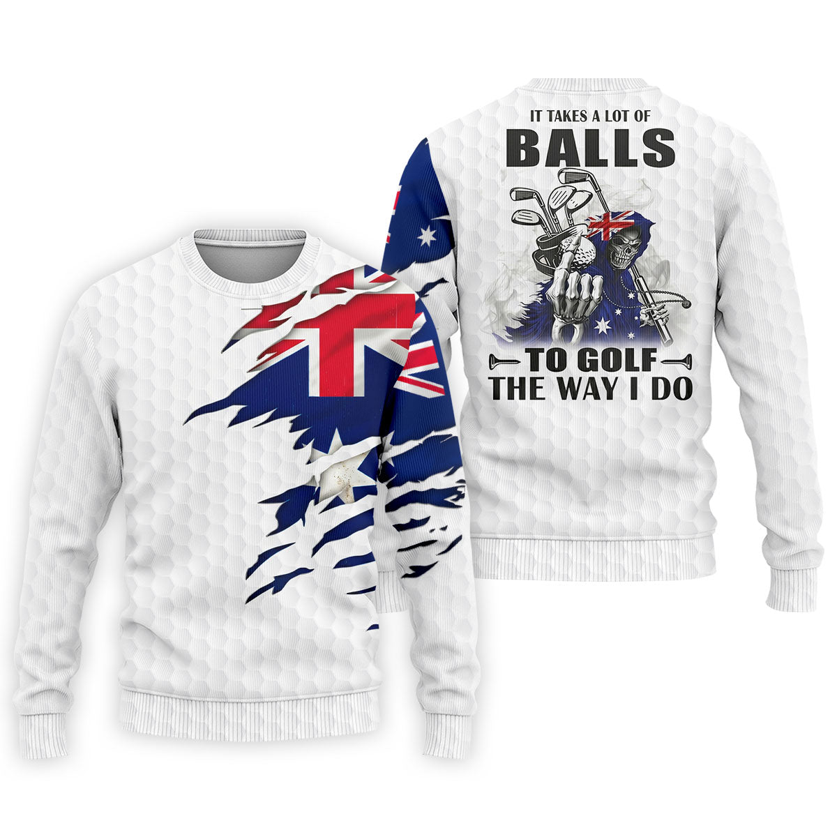 It Takes A Lot Of Ball To Golf The Way I Do Australia Flag Print Men's Golf Top, Golf Shirts For Men