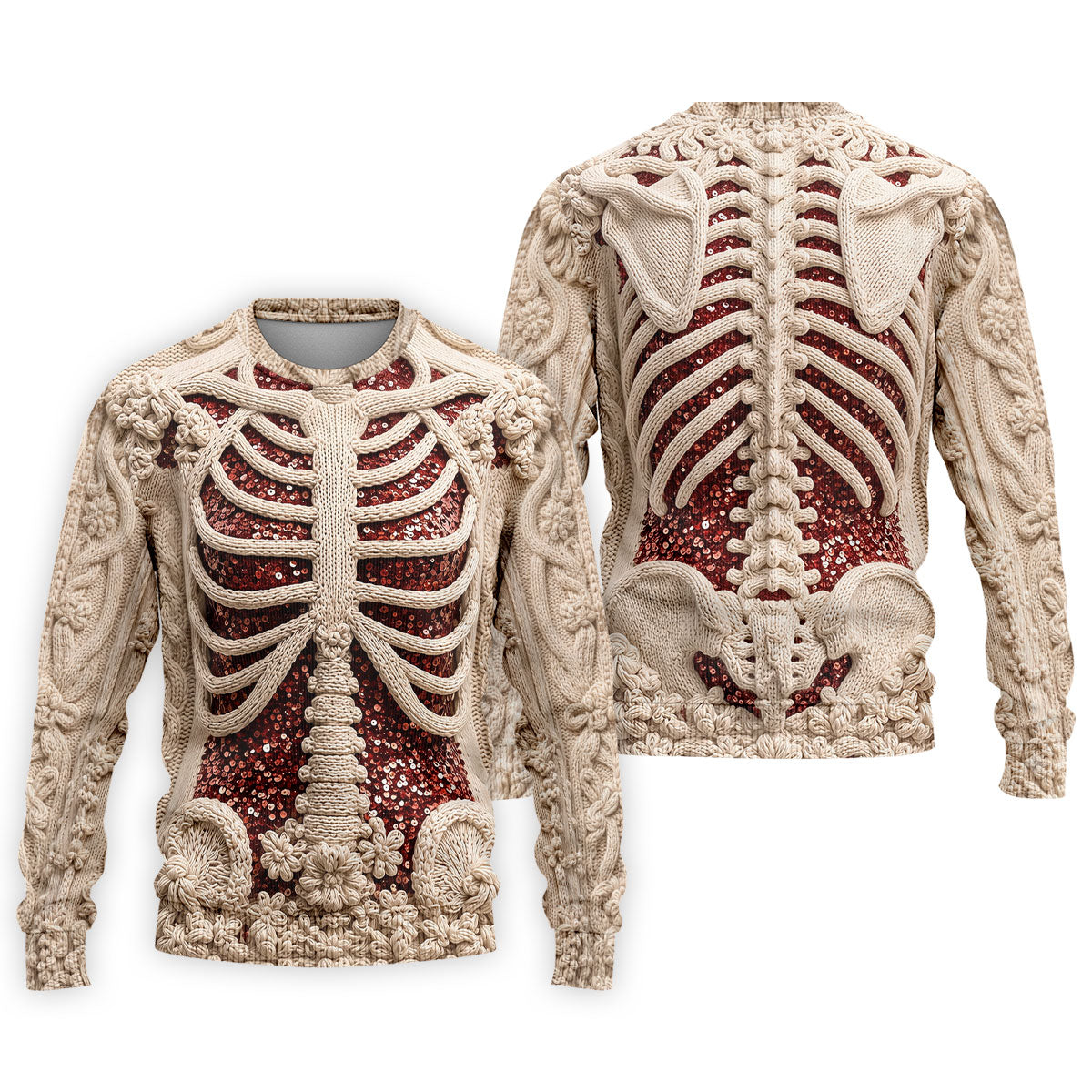 Knitted Skeleton Sequin Halloween Polo Shirt, Mens Golf Polo, Golf Apparel For Men