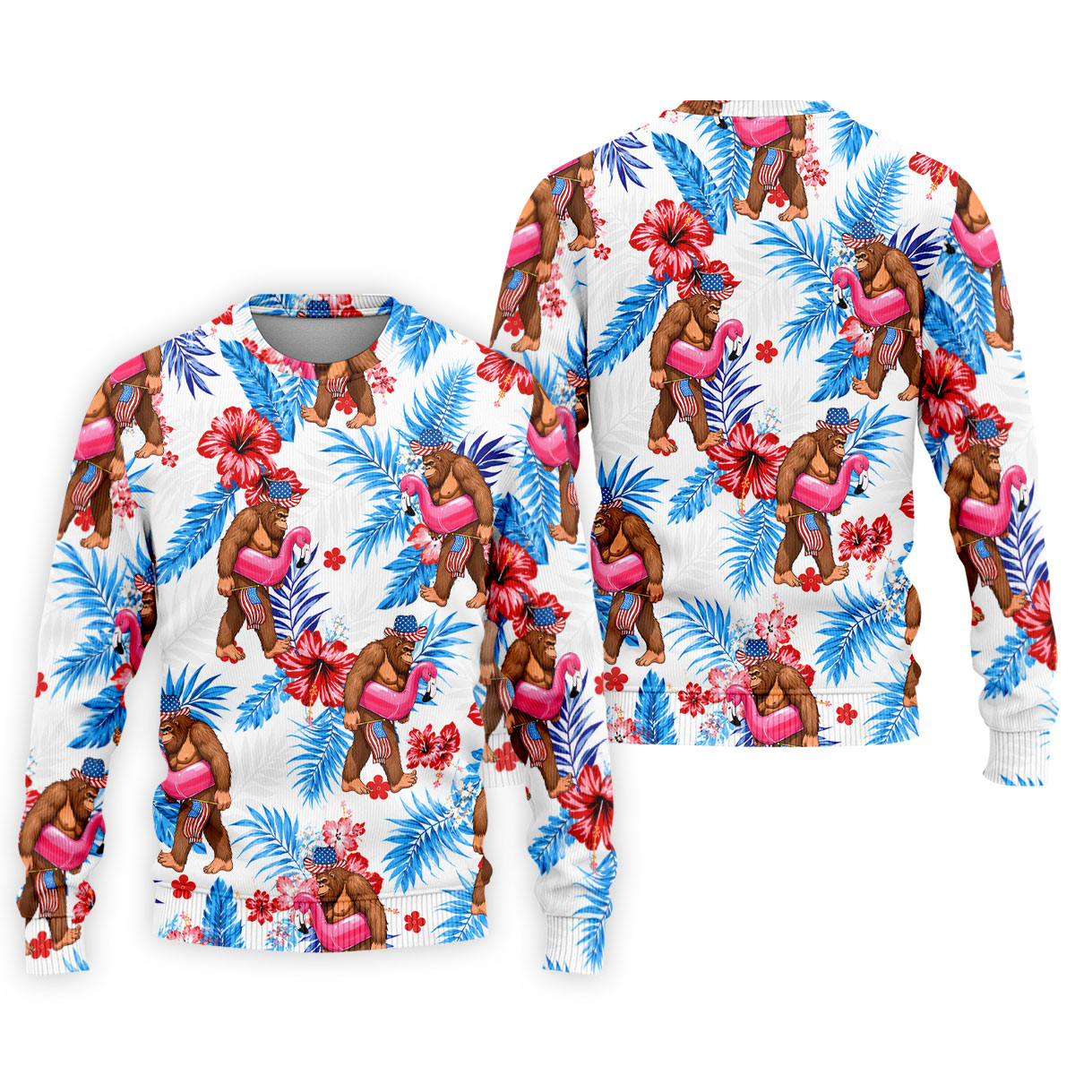 Bigfoot Flamingo Float Tropical Hawaiian Golf Shirt, Hawaiian Golf Shirt, Mens Golf Shirts
