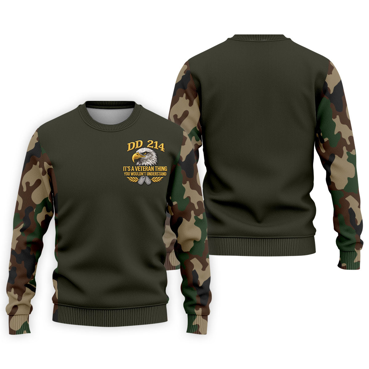 DD-214 Eagle Olive Green Camo Polo Shirt, Veterans Day Golf Shirt, Mens Golf Apparel
