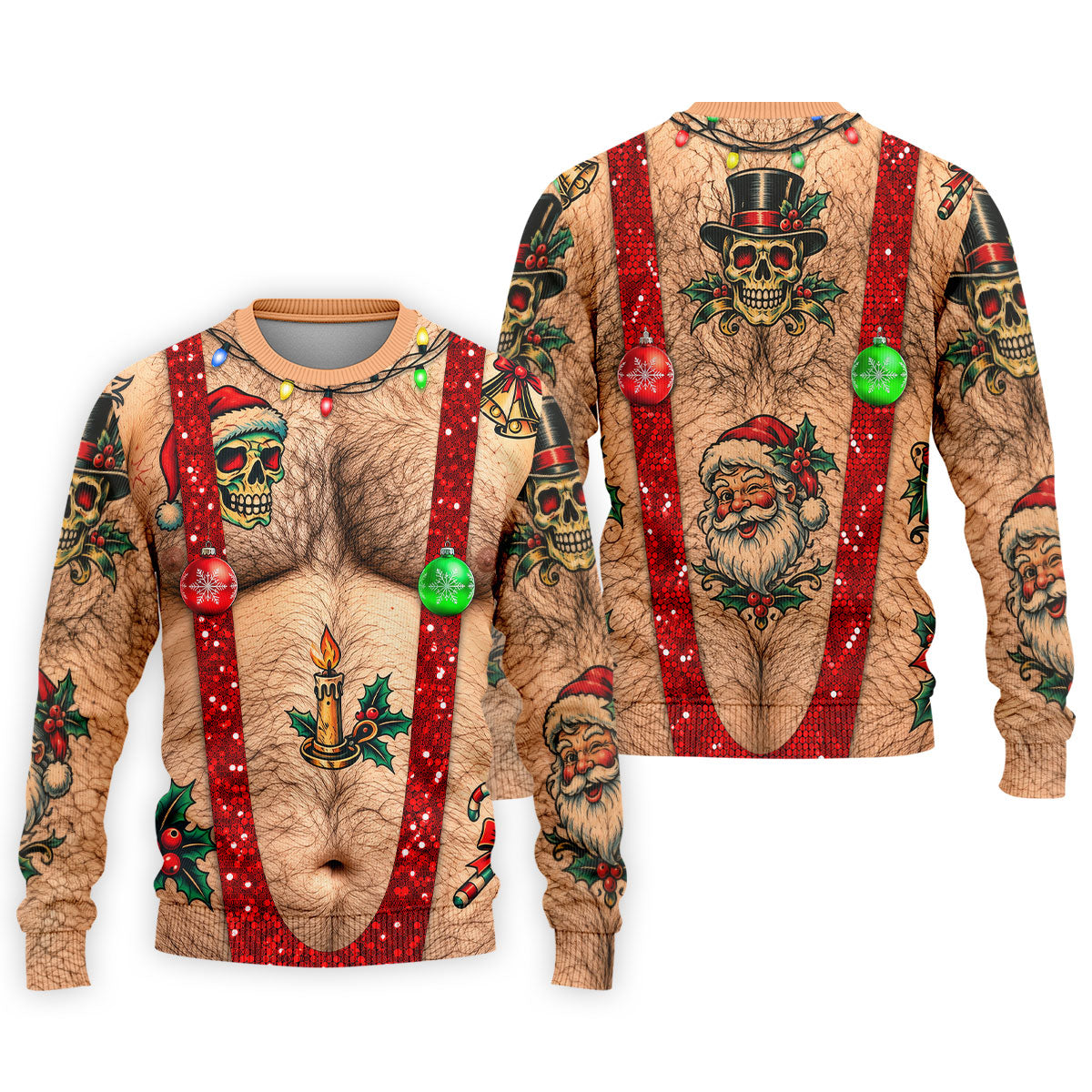 Santa Skull Hairy Chest Christmas Golf Shirt, Mens Golf Polo, Golf Shirts For Men