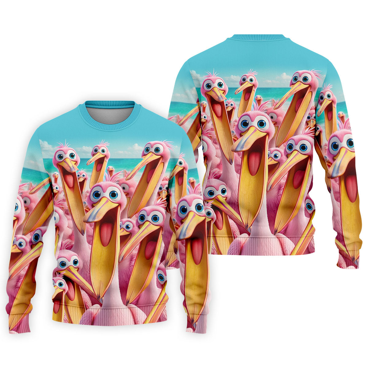 Funny Pink Pelican Beach Crowd Design Hawaiian Golf Shirt, Golf Shirts For Men, Polo Shirts For Men