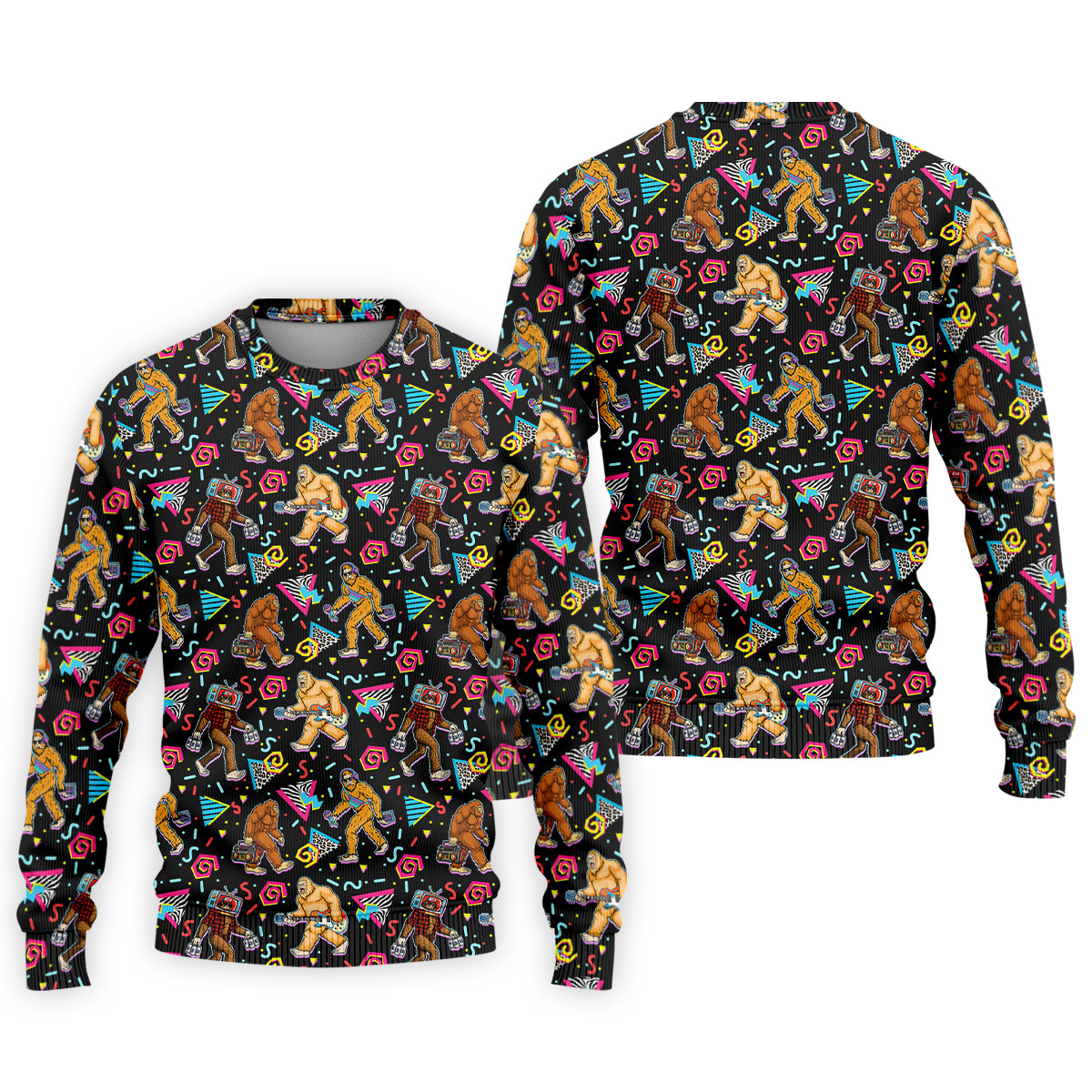 Retro Bigfoot Monkey Guitar Boombox Golf Shirt, Polo Shirts For Men, Mens Golf Apparel, Golf Polo Shirts For Men