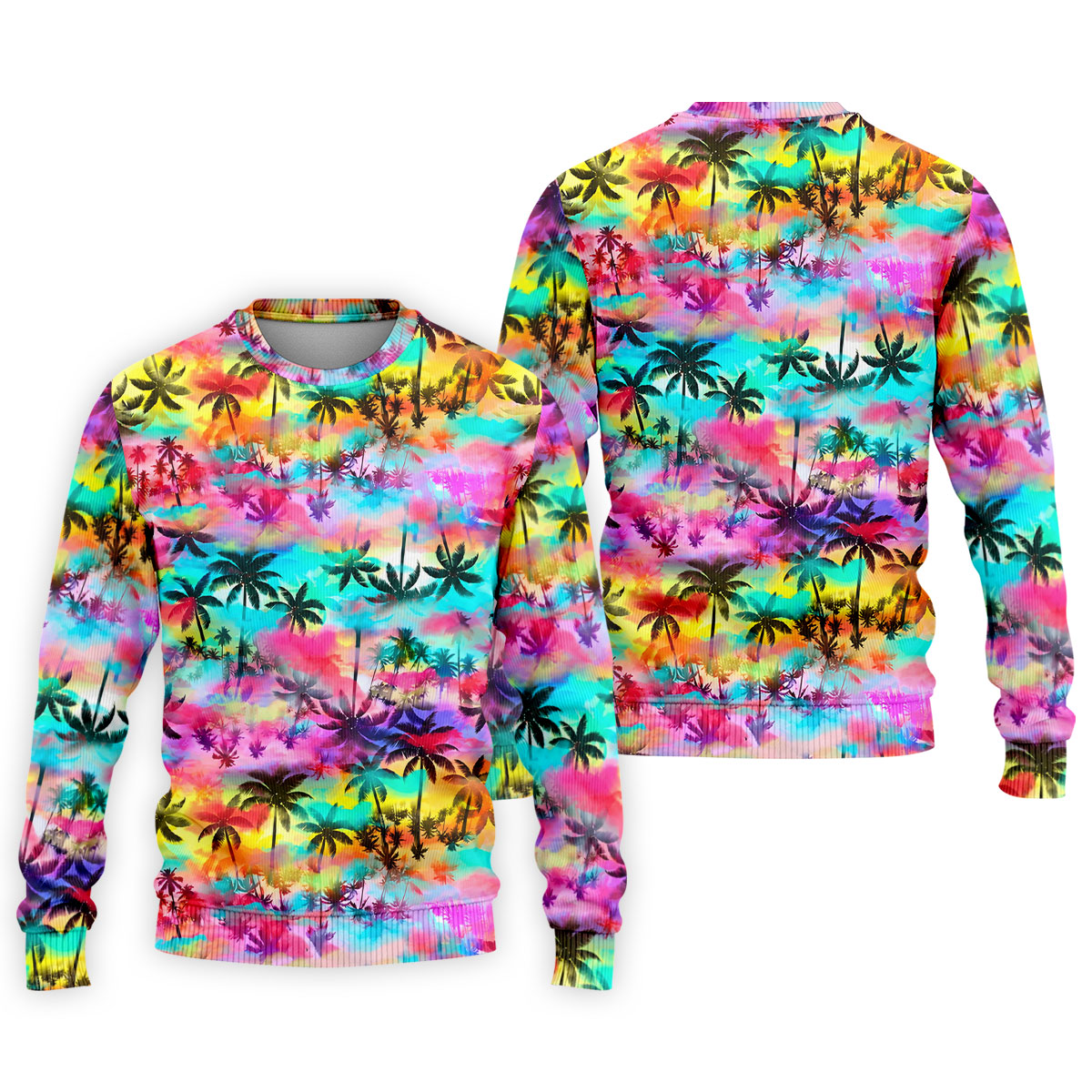Watercolor Tropical Palm Golf Shirt, Colorful Sunset Hawaiian Polo, Polo Shirts For Men