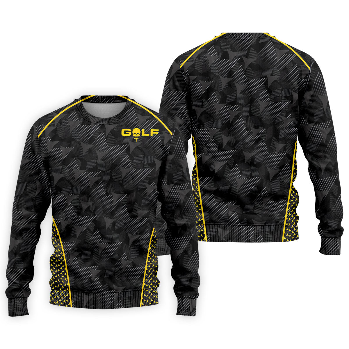 Abstract Triangle Black Yellow Golf Tops For Men, Father's Day Golf Gift, Polo Shirts For Men