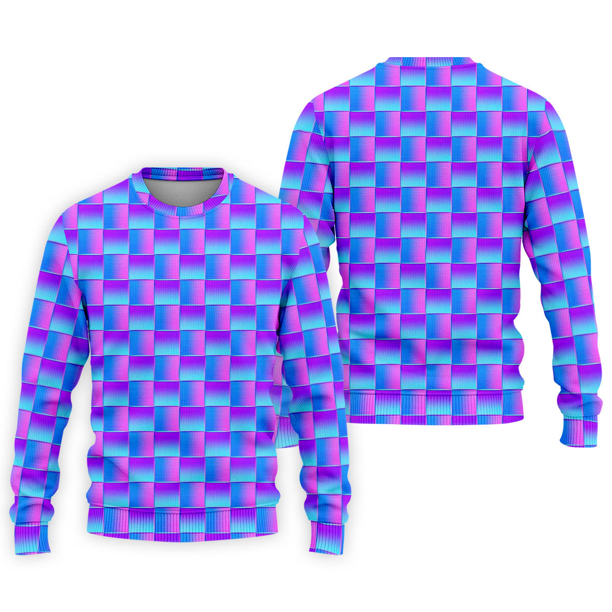 Purple Blue Gradient Checkered Pattern Golf Shirt, Mens Golf Polo, Printed Golf Shirts, Golf Polo Shirts For Men