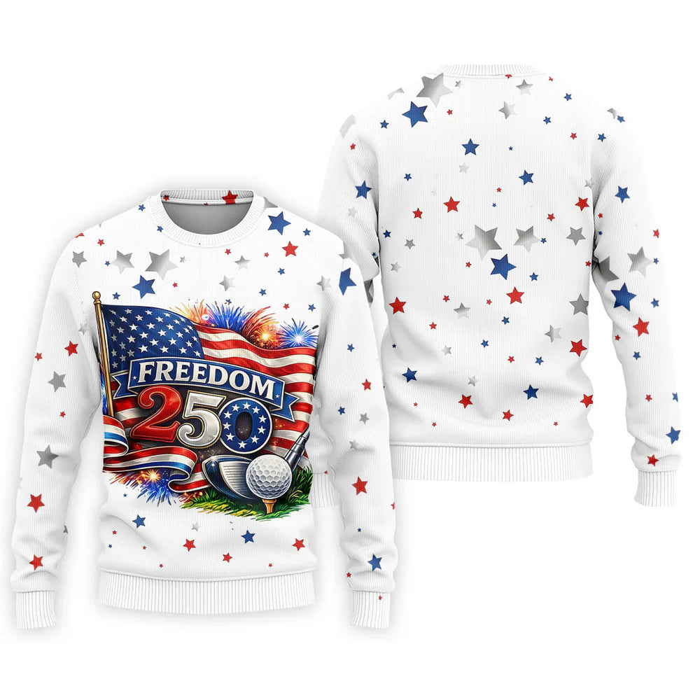 Freedom 250 Independence Celebration American Flag Golf Shirt, Patriotic 4th Of July Golf Shirts For Men