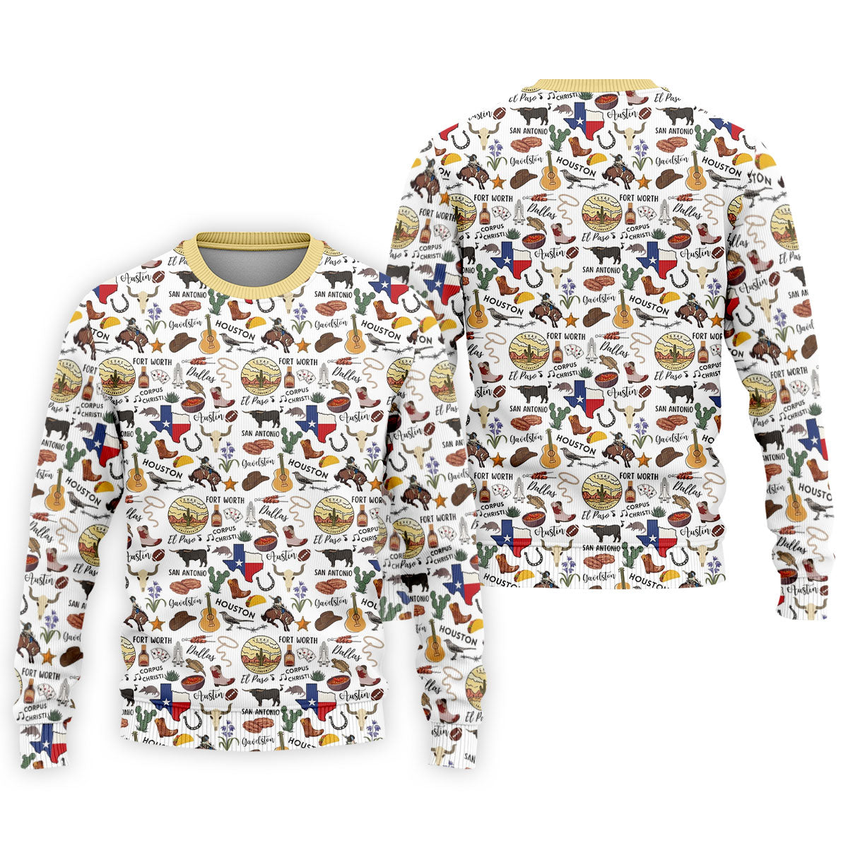Texas Symbols Western Theme Doodle Style Golf Tops For Men, Polo ShirtFor Men, Golf Shirts For Men