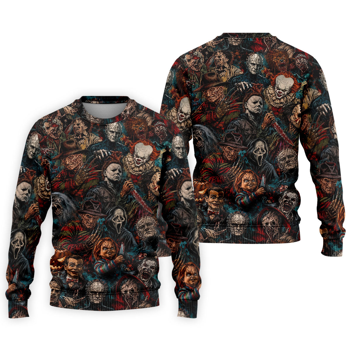 Dark Horror Character Collage Halloween Polo Shirt, Golf Apparel For Men, Mens Polo Shirts