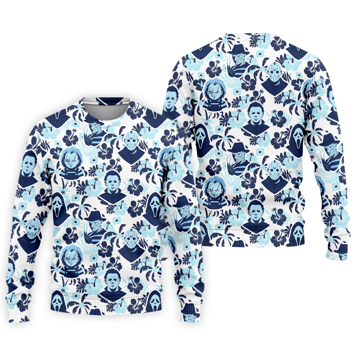 Blue Tropical Horror Character Halloween Golf Shirt, Mens Golf Apparel, Hawaiian Golf Shirt
