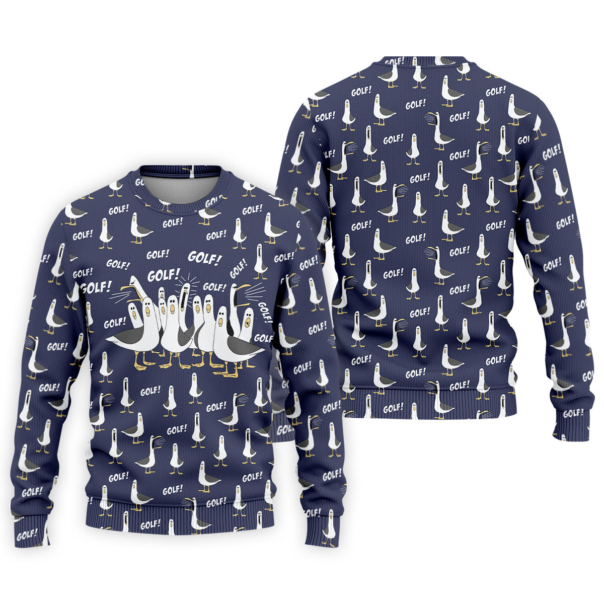 Funny Seagull Halloween Golf Shirt, Cartoon Bird Pattern, Mens Golf Apparel, Hawaiian Golf Shirt