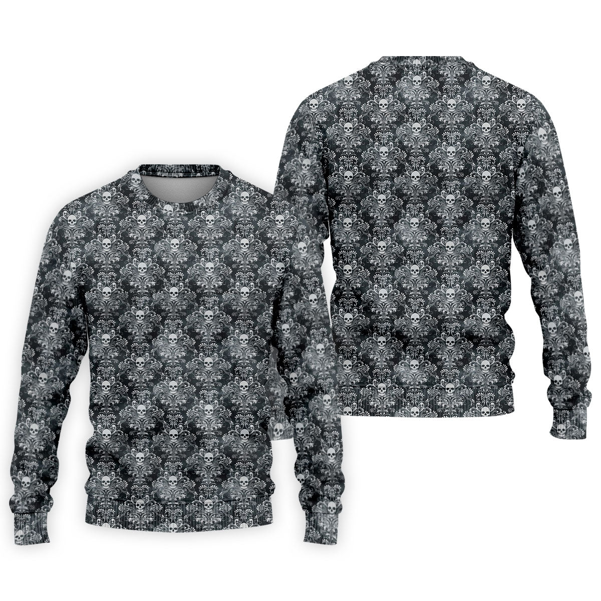 Skull Damask Charcoal Grey Gothic Floral Golf Tops For Men, Polo ShirtFor Men, Golf Shirts For Men
