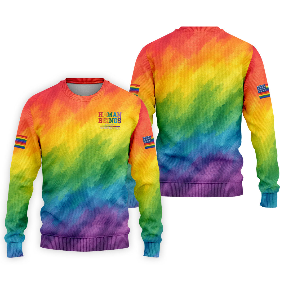 Human Beings LGBT Rainbow Golf Tops For Men, LGBT Pride Month Gradient Watercolor Polo Shirts For Men