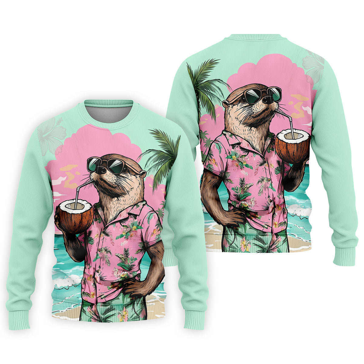 Funny Otter Tropical Summer Hawaiian Golf Shirt, Polo Shirts For Men, Golfing Apparel