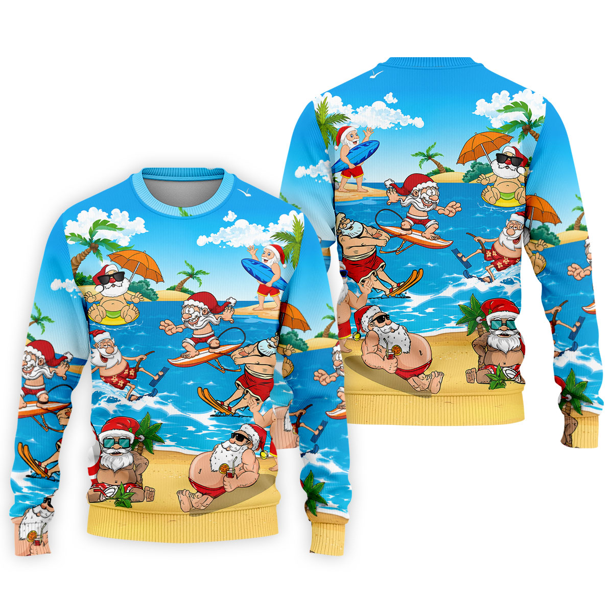 Santa Claus Surfing Summer Beach Party Golf Shirt, Xmas In July Mens Golf Polo, Christmas Golf Shirts