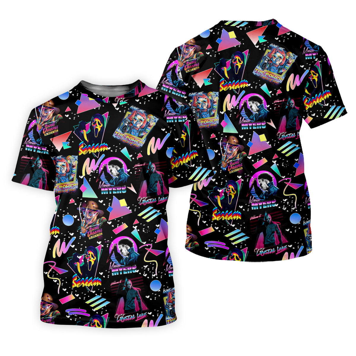 Retro Neon Horror Character Halloween Golf Shirt, Mens Golf Apparel, Hawaiian Golf Shirt