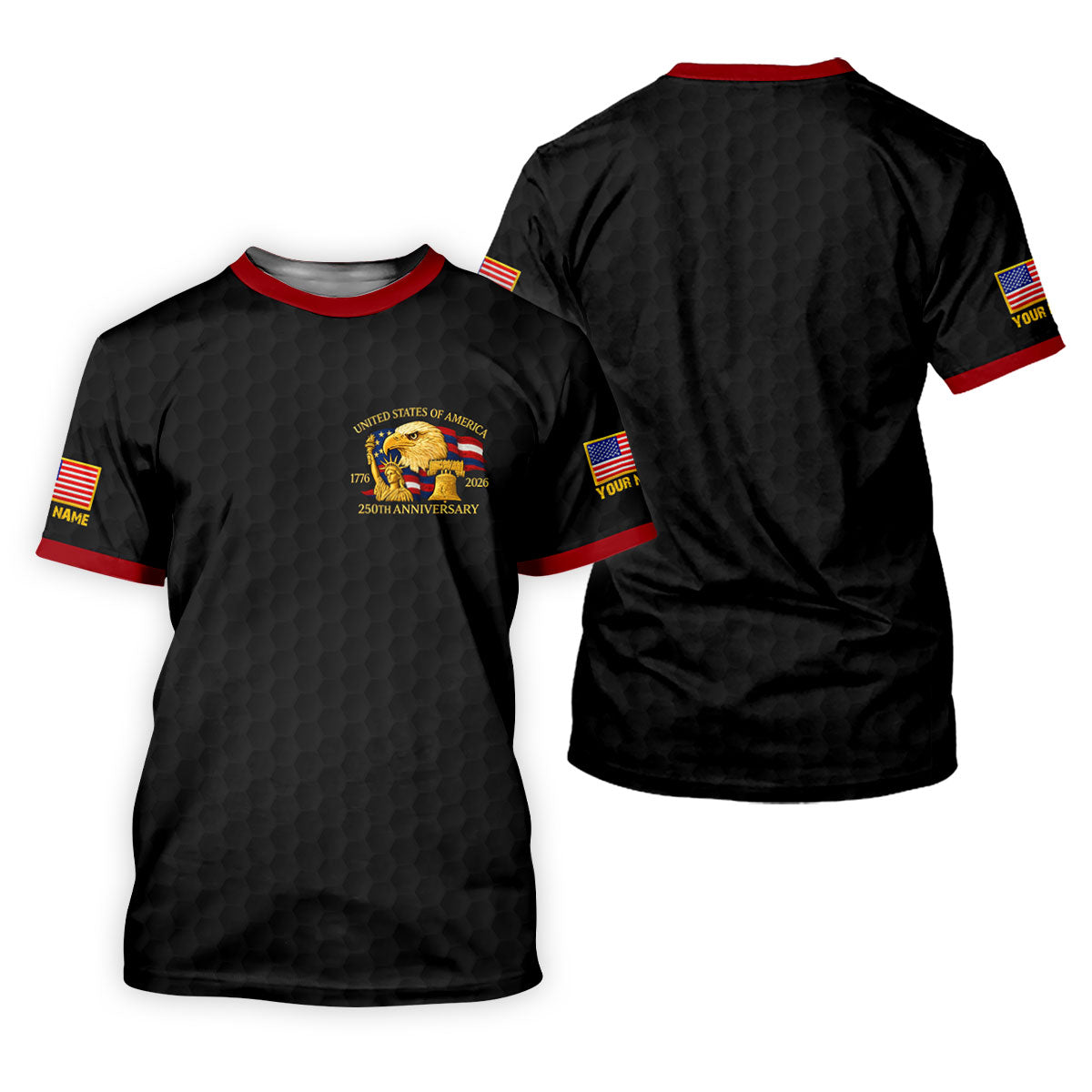 United States 250th Anniversary Patriotic Eagle Black Custom Golf Shirts, 4th Of July Golf Shirt For Women