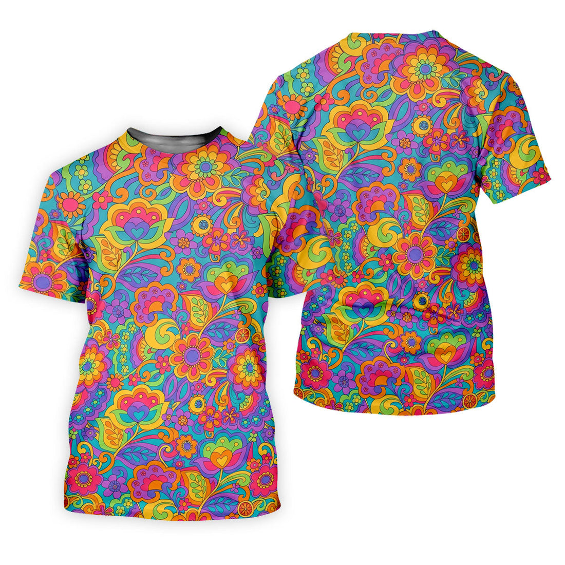Vintage Psychedelic Floral Pattern Hawaiian Golf Shirt, Mens Golf Shirts, Golf Polo Shirts For Men