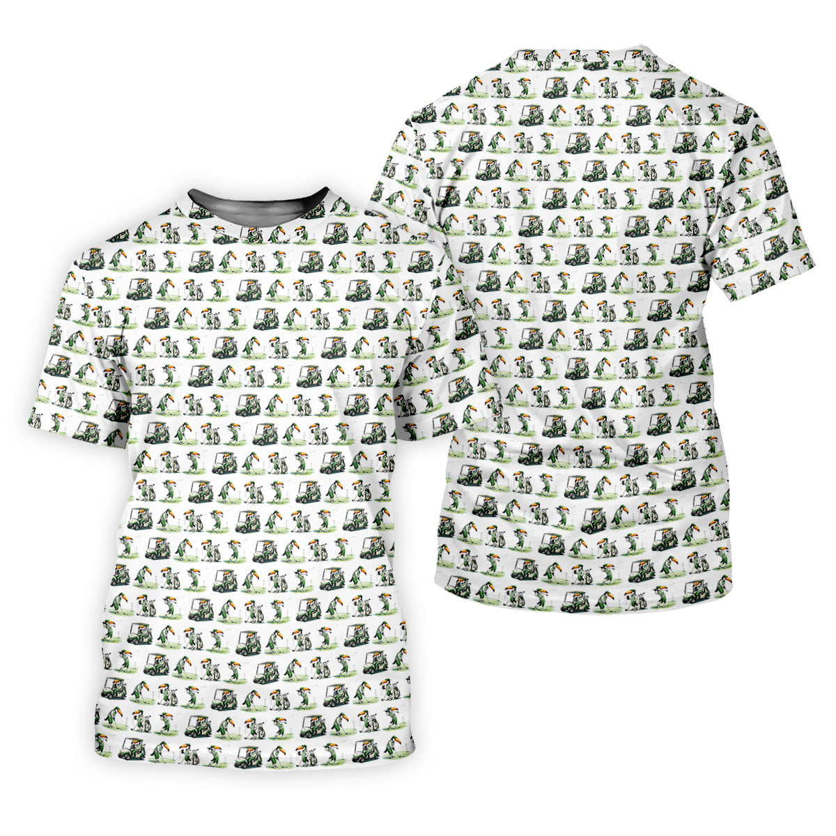 Funny Toucan Golf Pose White And Green Ladies Golf Tops, Fun Women's Golf Shirts, Golf Shirt For Women