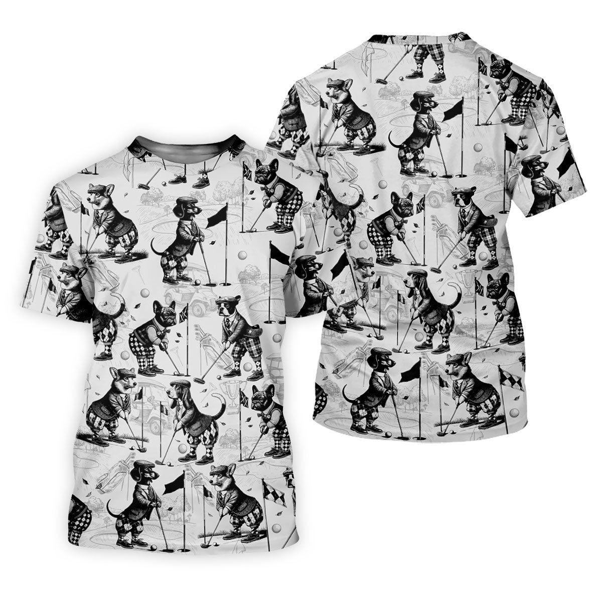 Vintage Golfing Dogs Pattern Golf Polo Shirt, Women’s Golf Polo, Golf Tops For Women