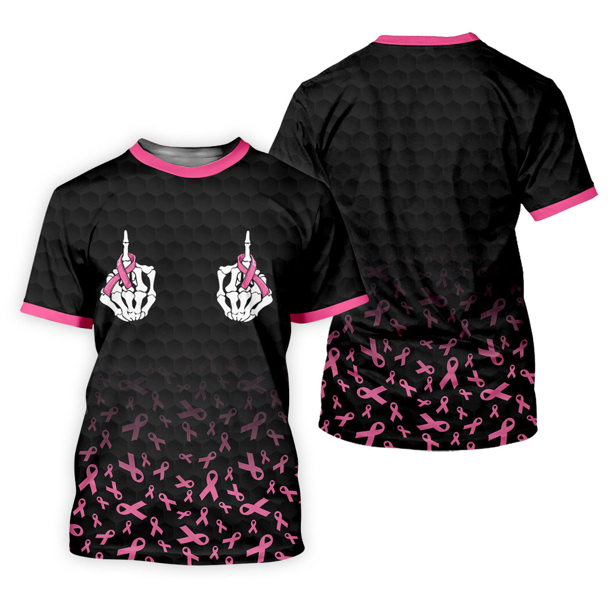 Two Skeleton Middle Fingers Breast Cancer Polo Shirt, Mens Polo Shirts, Mens Golf Apparel