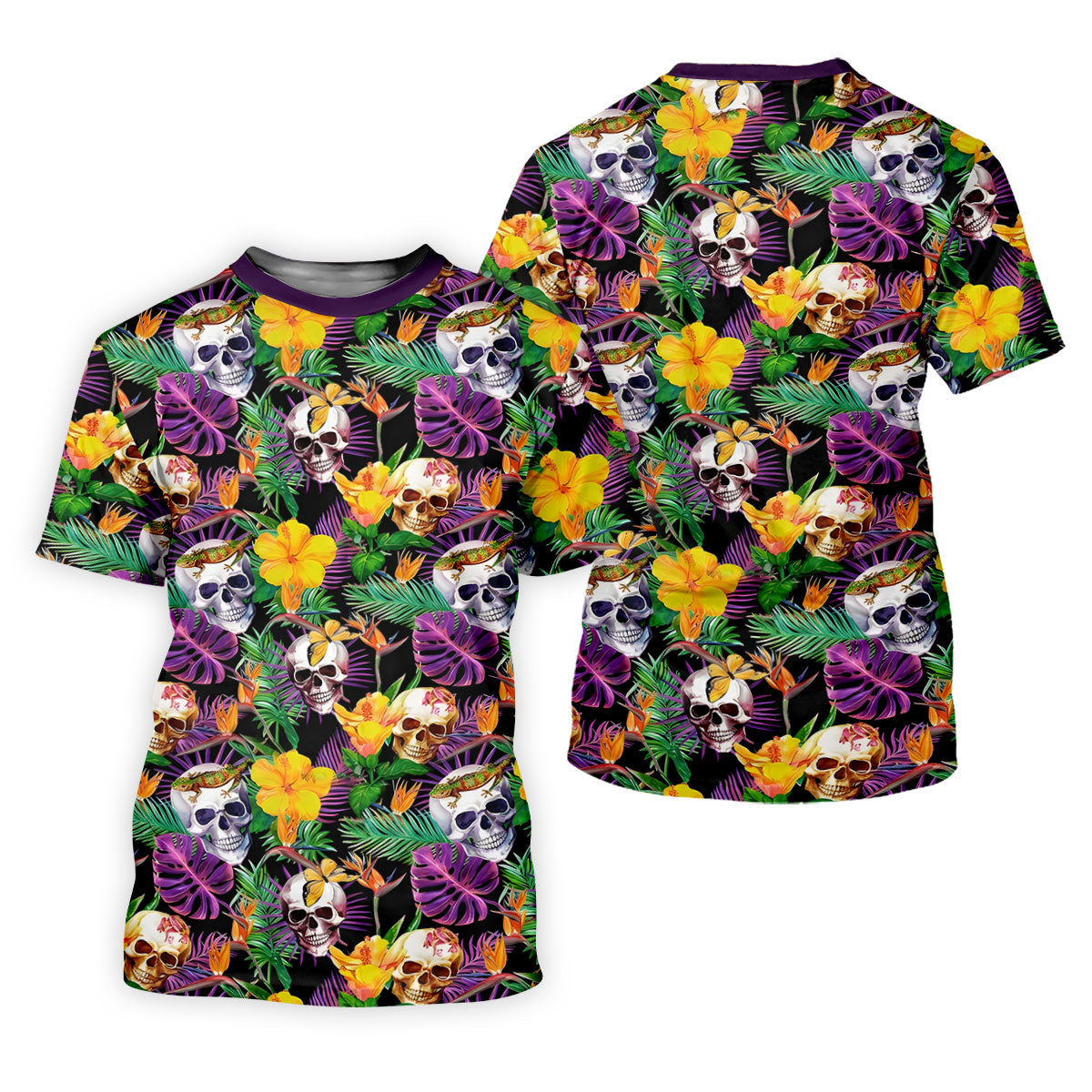 Tropical Sugar Skull Floral Golf Polo Shirt, Golf Shirts For Men, Printed Golf Shirts