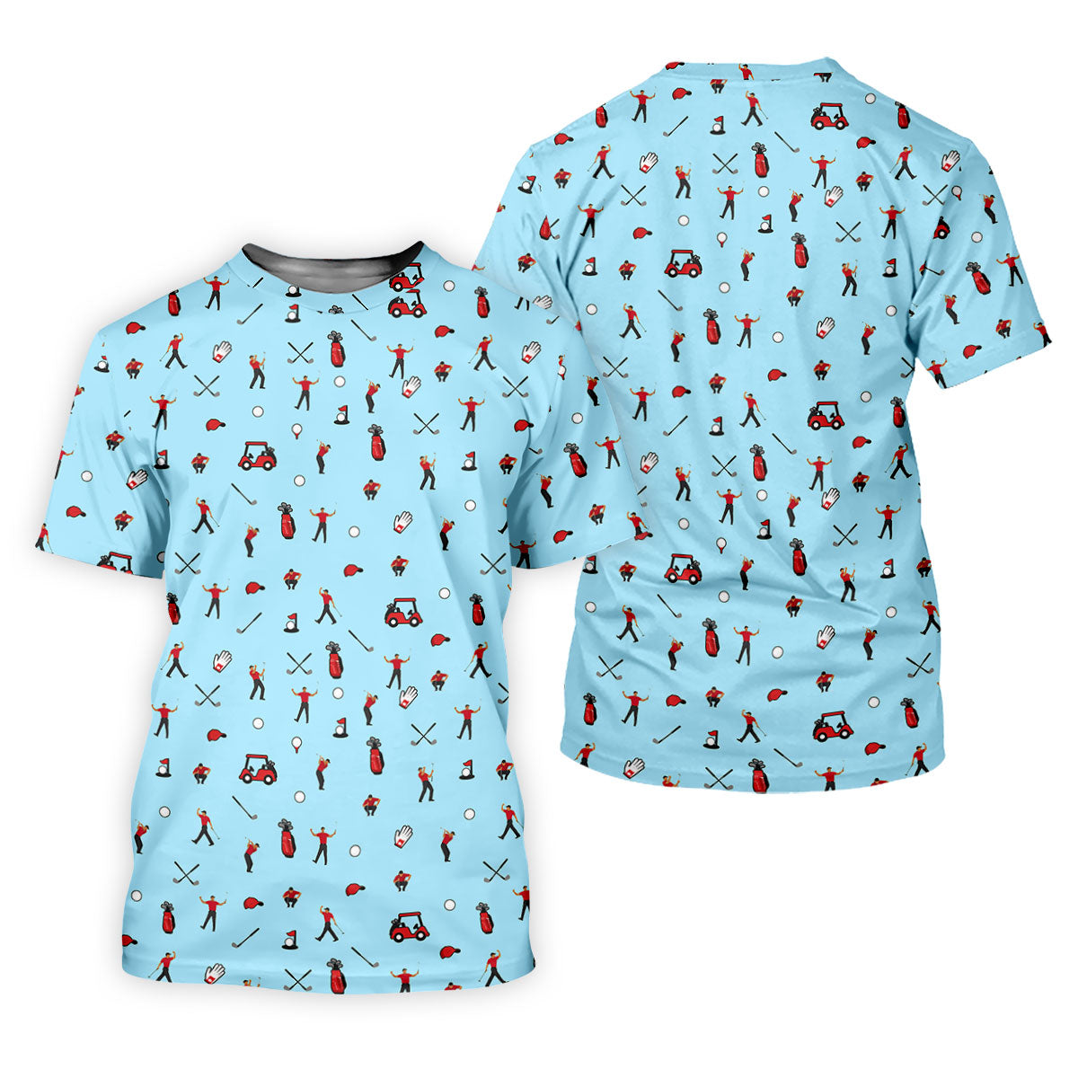 Blue Golf Player Pattern Polo Shirt, Golf Polo Shirts For Men, Printed Golf Shirts