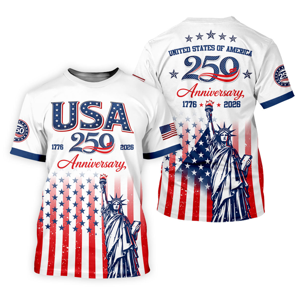 250 Anniversary Statue Of Liberty US Flag Golf Shirt, Patriotic 4th Of July Golf Shirts For Men