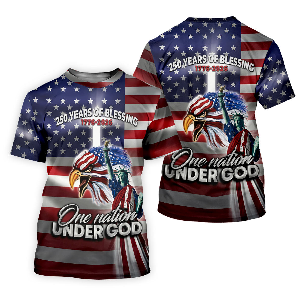 One Nation Under God 250 Years Of Blessing US Flag Golf Shirt, 4th Of July Golf Shirt For Women