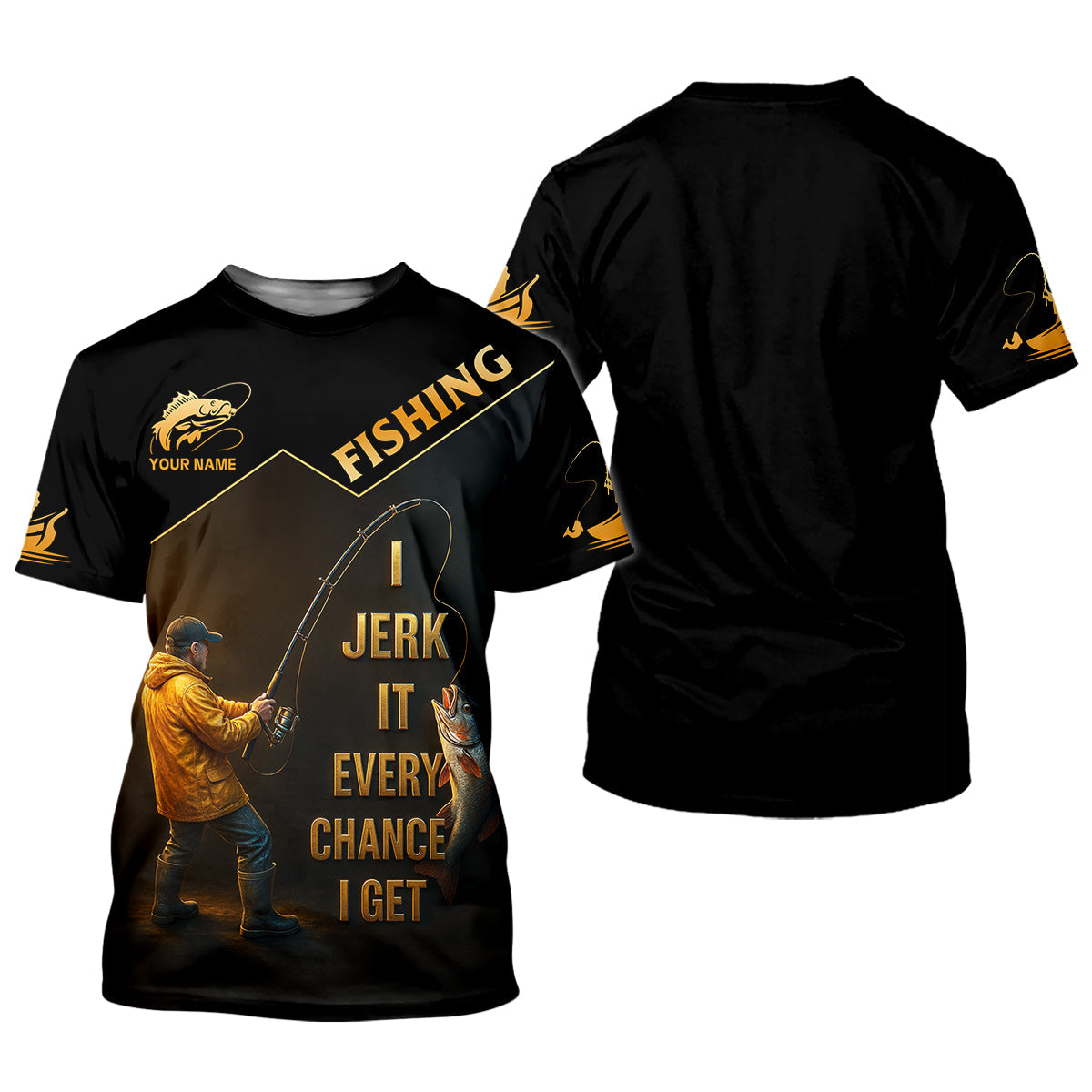 Funny Fishing T-Shirt I Jerk It Every Chance I Get Custom Name UPF Shirts, Men's Fishing Shirt