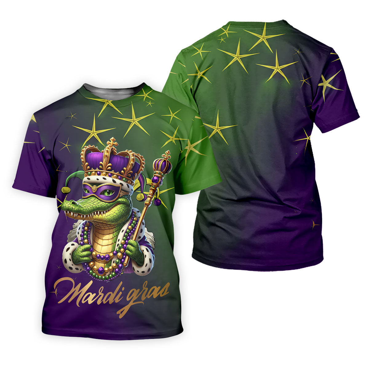 Mardi Gras Aligator Crown Mask Purple Green Gold Women's Golf Shirts, Women's Golf Tops, Ladies Golf Shirts