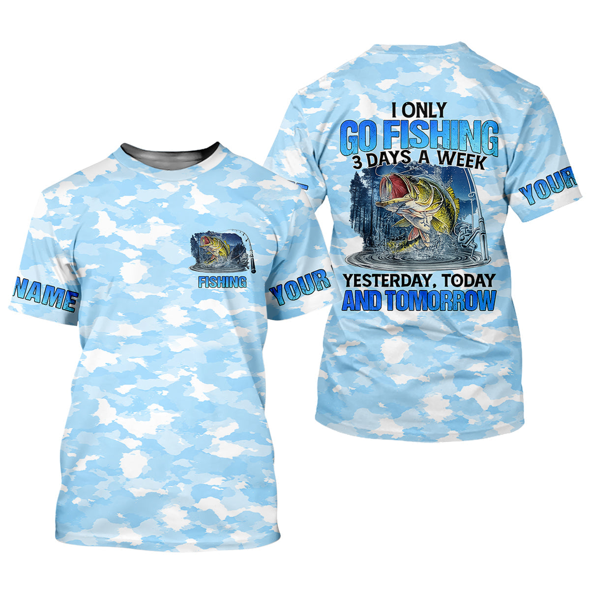 Personalized Camo Fishing Shirt, Go Fishing 3 Days A Week Shirt, Fishing UPF Shirts, Funny Fisherman Gift