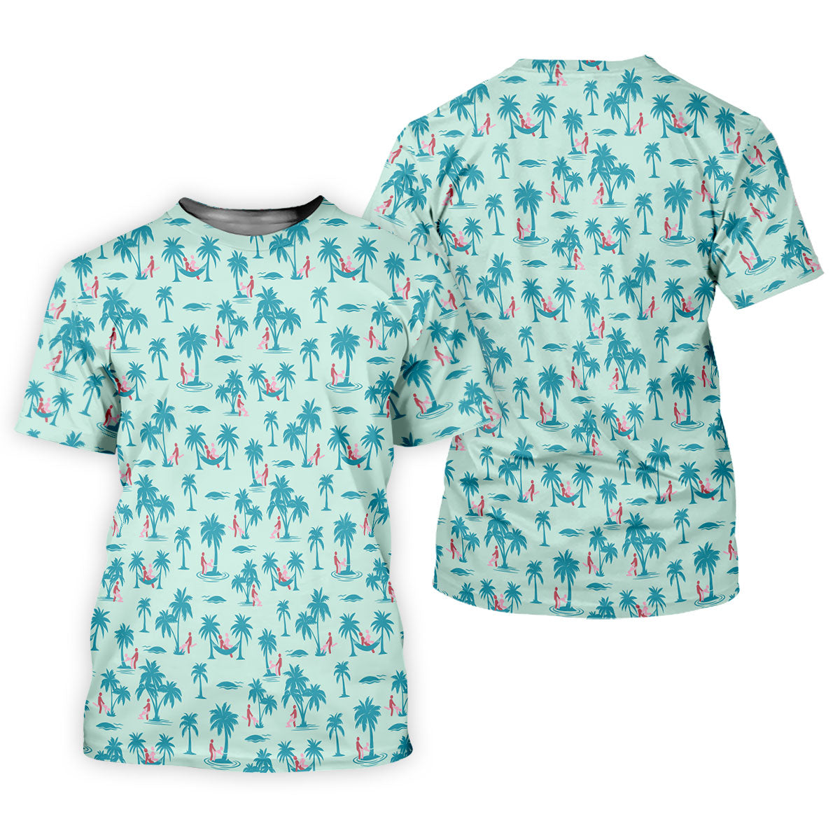 Funny Tropical Couple Beach Pattern Men's Golf Shirt, Hawaiian Golf Shirt, Golf Apparel For Men