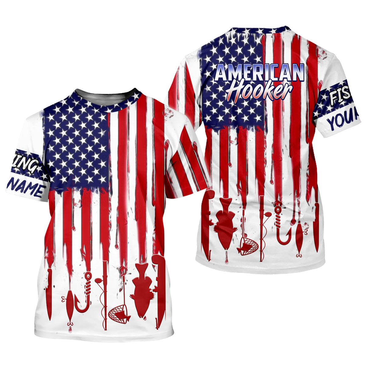 American Hooker Hooded UPF Shirt, American Flag Fish Shirt, Long Sleeve Fishing Shirts, Mens Casual Shirts