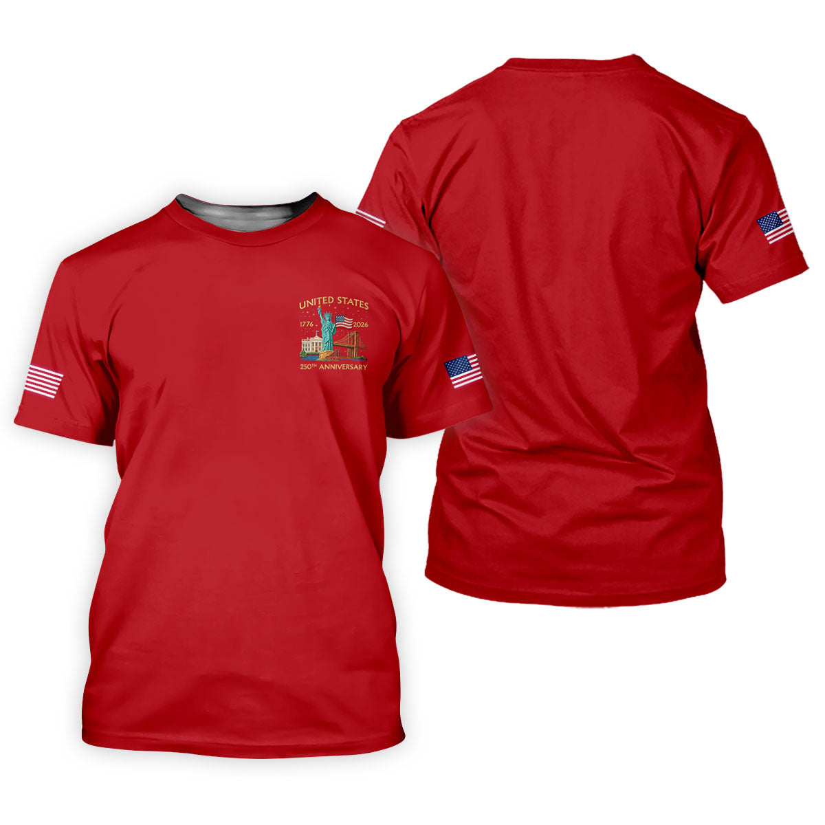 American Symbols Red Patriotic Golf Shirt, US 250 Years 4th Of July Golf Shirts For Men