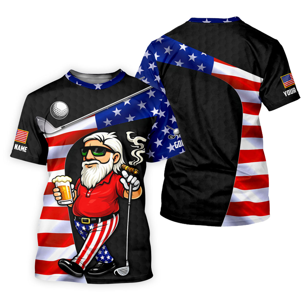Golf And Beer Patriotic Man Golf Ball Pattern 4th Of July Black Golf Shirt, 250th Anniversary Women's Golf Tops