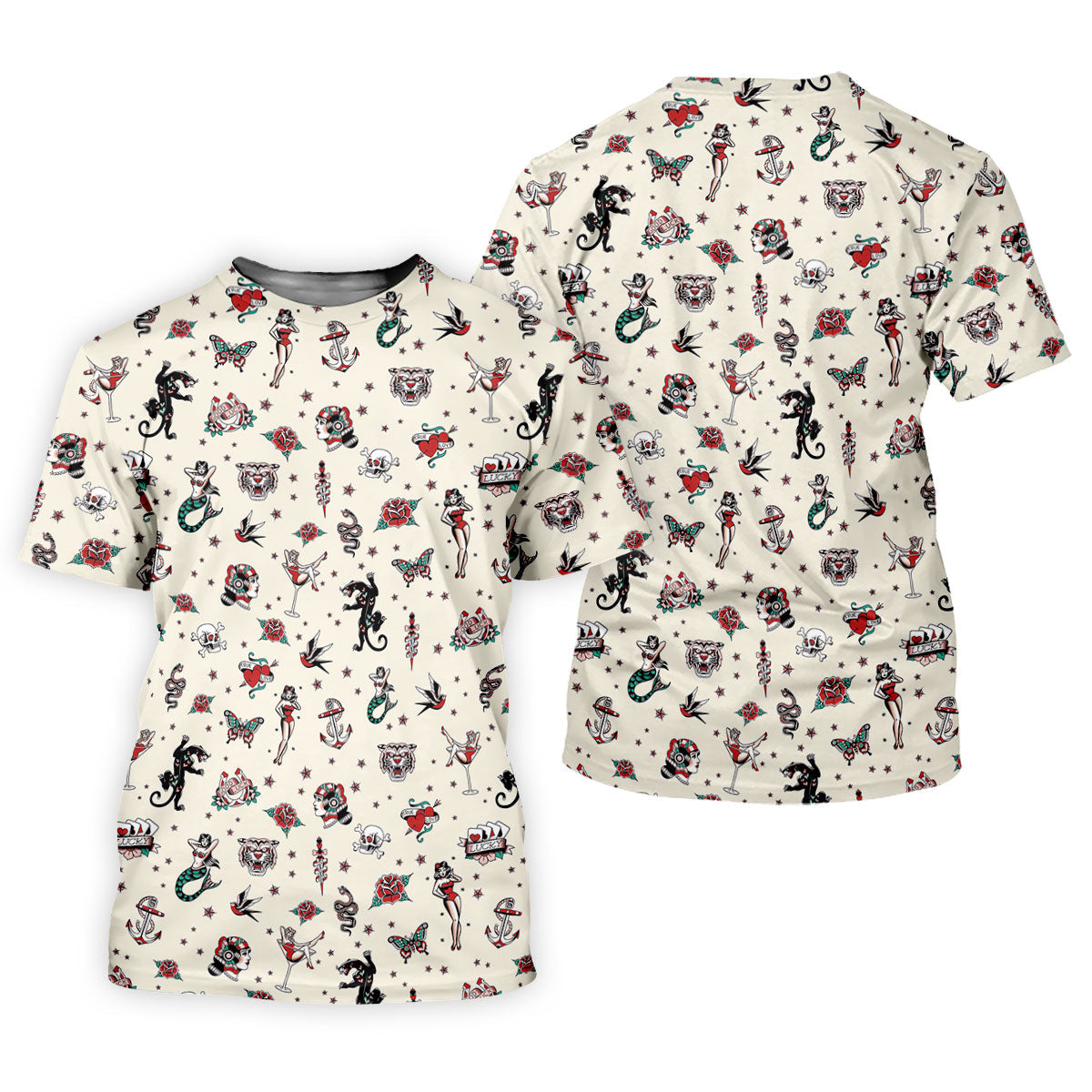 Old School Tattoo Flash Pattern Golf Polo Shirt, Men's Golf Shirt, Printed Golf Shirts