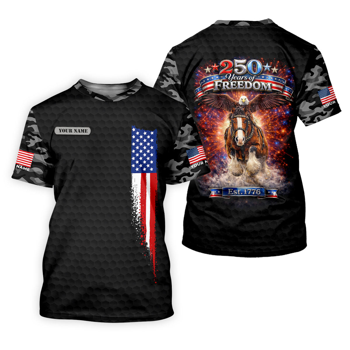 250 Years Of Freedom Black Camo Patriotic Golf Shirt, 4th Of July Golf Shirts For Men