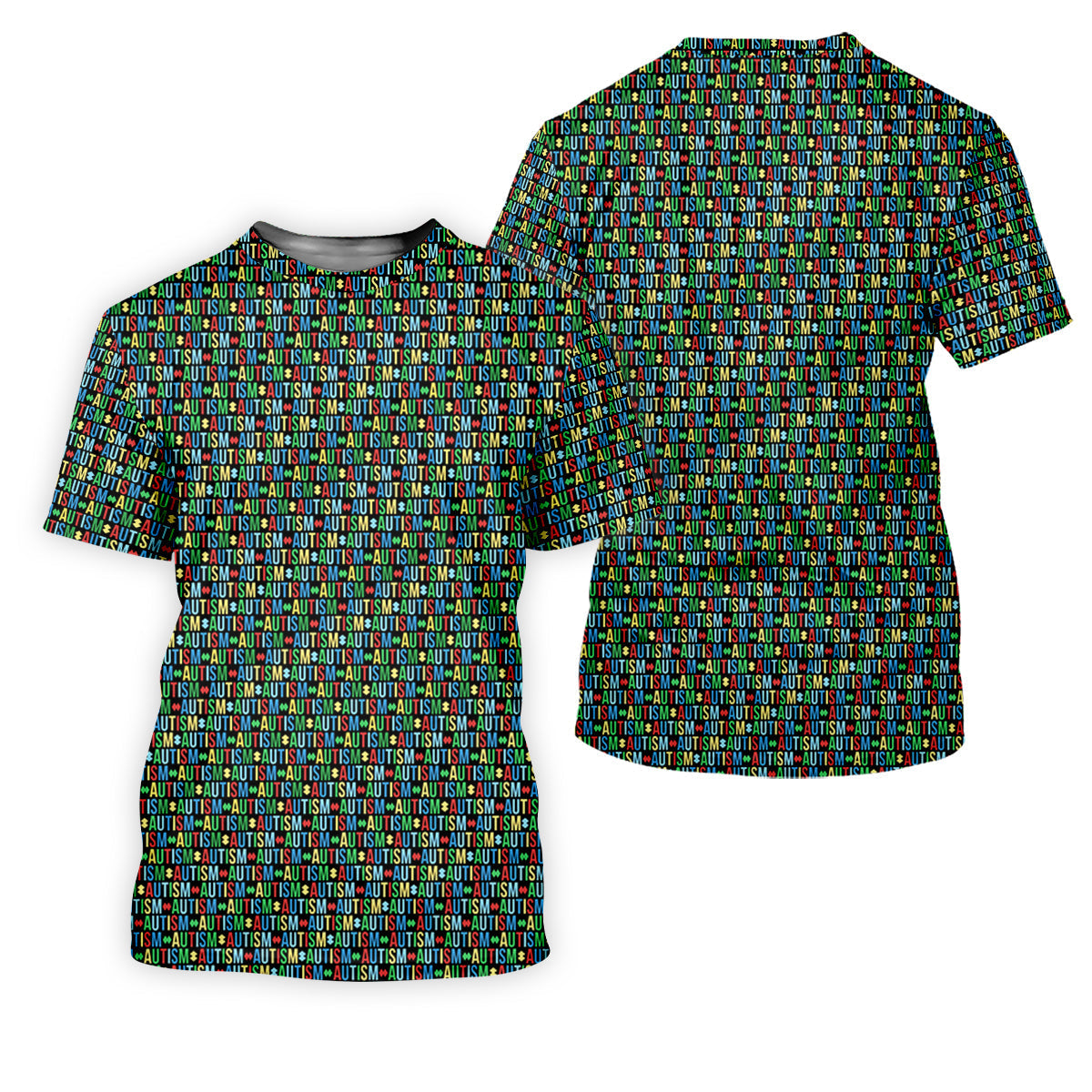 Autism Awareness Colorful Letters Seamless Pattern Ladies Golf Shirts, Golf Shirt For Women