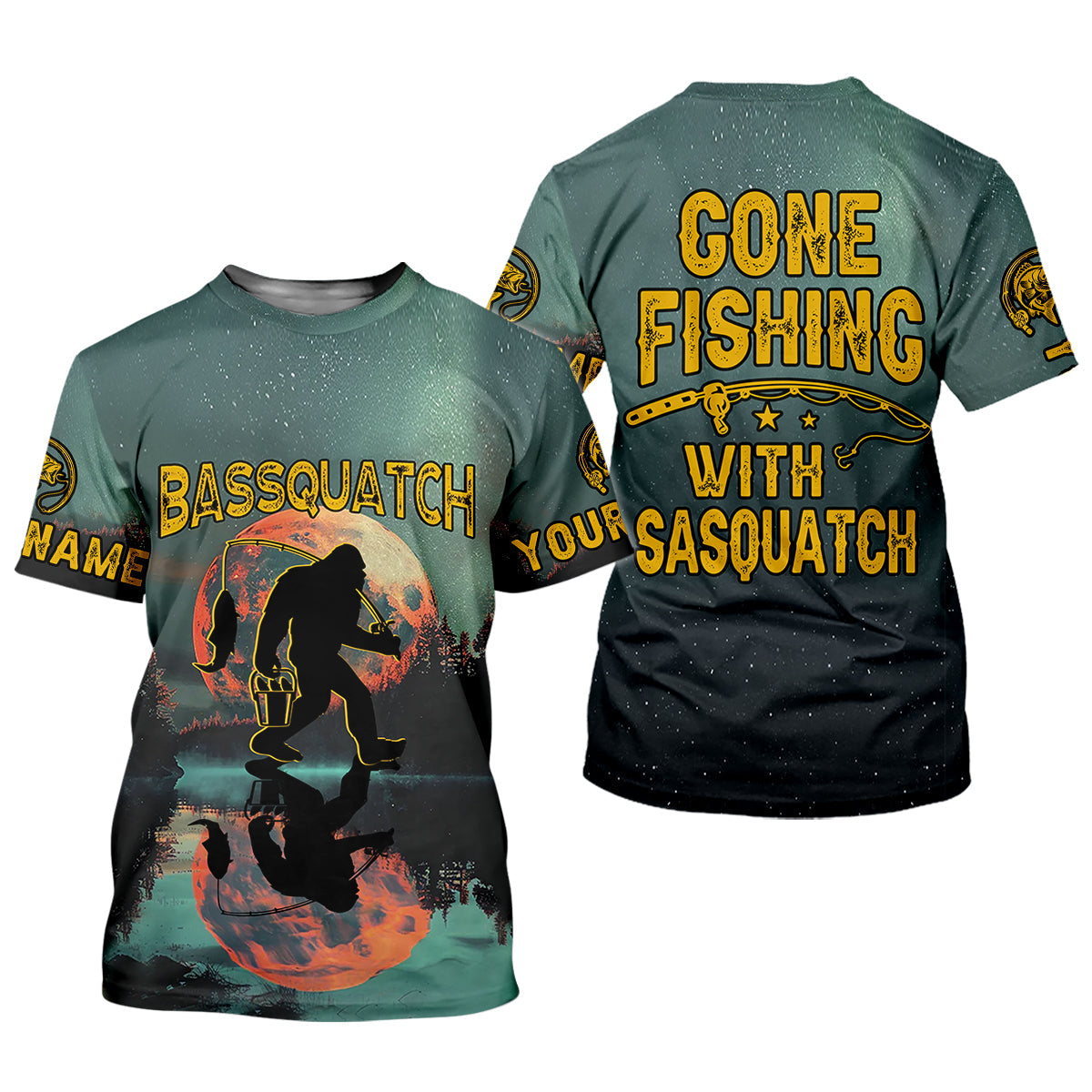 Gone Fishing With Sasquatch Bassquatch Fishing UPF Shirts, Fishing Gifts For Men, Men's Fishing Shirt
