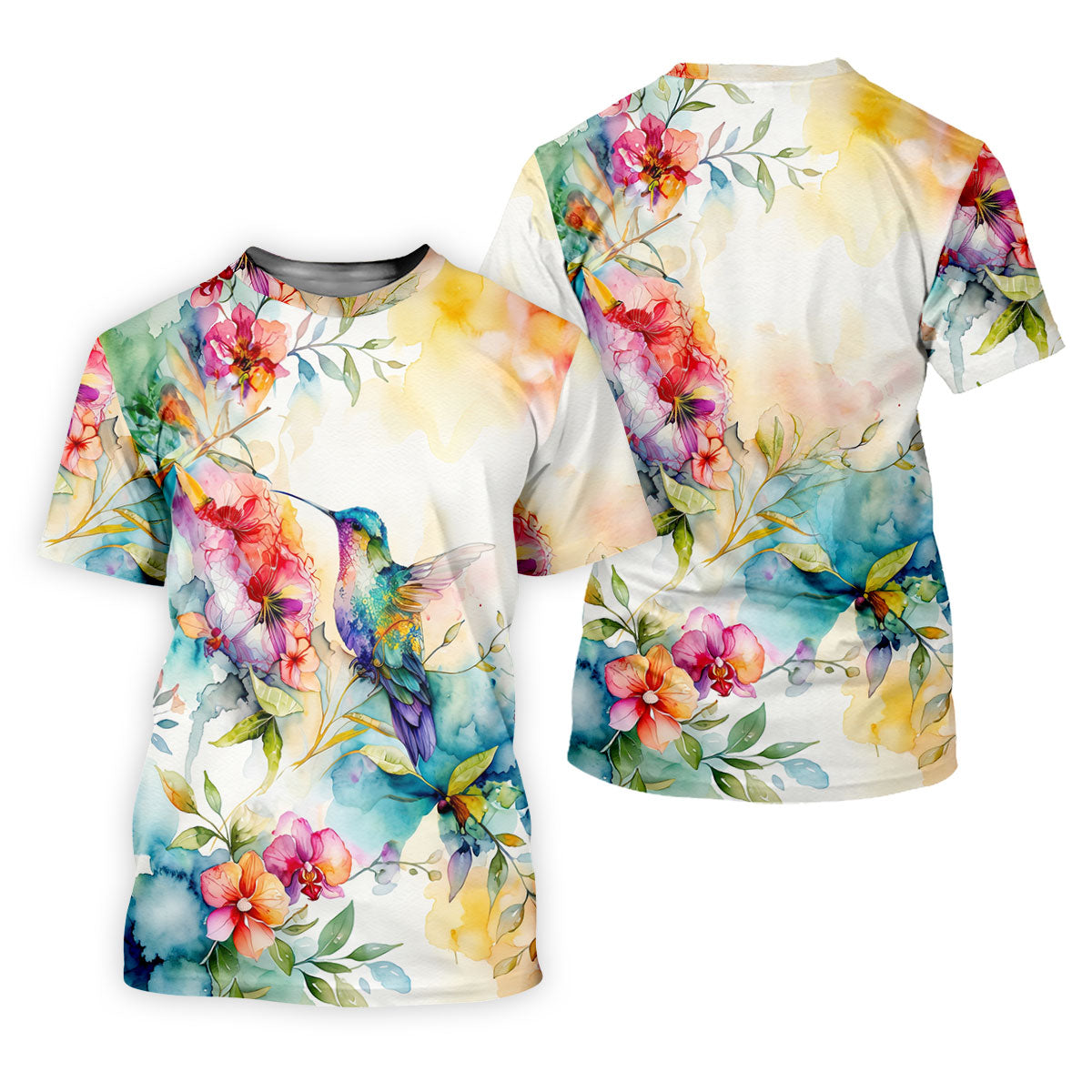 Watercolor Hummingbird Floral Polo Shirt, Ladies Golf Shirts, Women’s Golf Apparel