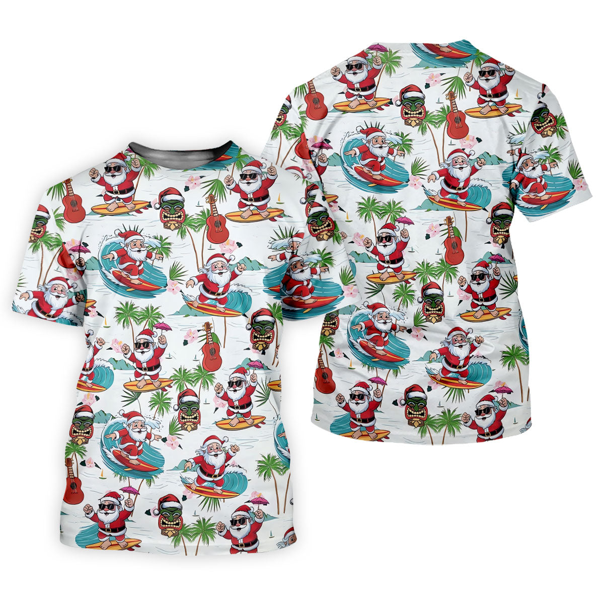 Surfing Santa Tropical Christmas Golf Shirt, Christmas Golf Shirt, Golf Apparel For Men
