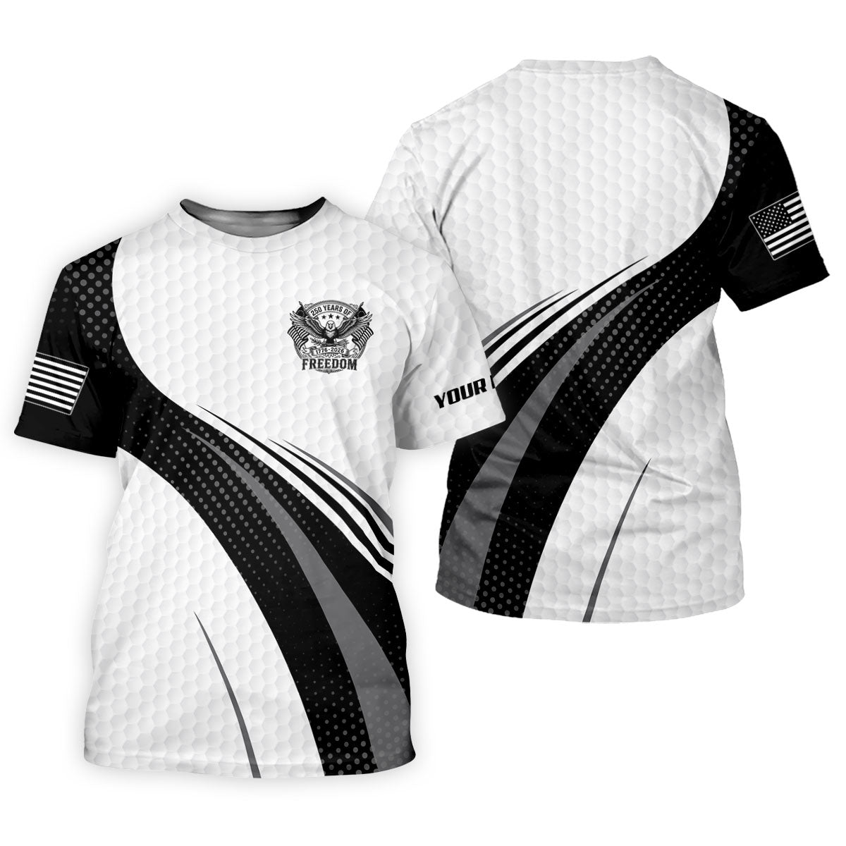 250 Years Of Freedom Black And White Patriotic Golf Shirt, 4th Of July Golf Shirts For Men
