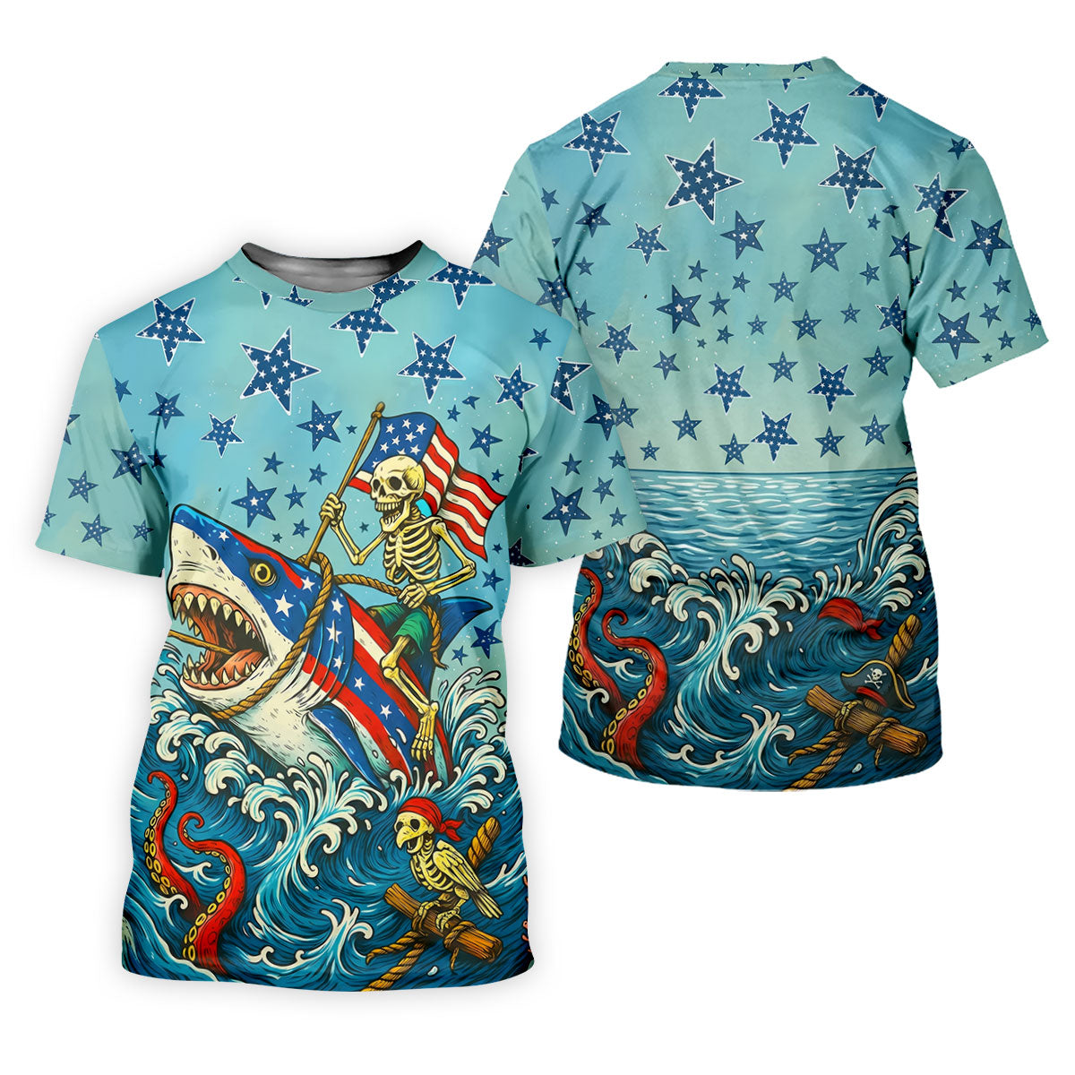 Skeleton Riding Shark Patriotic Golf Shirt, 4th Of July Golf Shirt, 250 Years Golf Shirt For Women