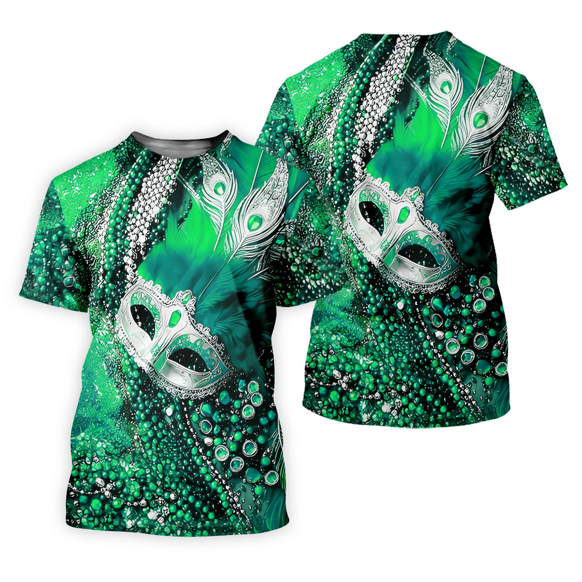 Mardi Gras Masquerade Mask Feather Beads Green Golf Shirt, Women's Golf Tops, Ladies Golf Polos