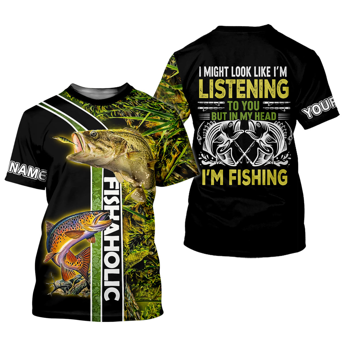 In My Head I'm Fishing Fishaholic Fishing UPF Shirts, Funny Fishing Shirt, Fishing Gift for Men